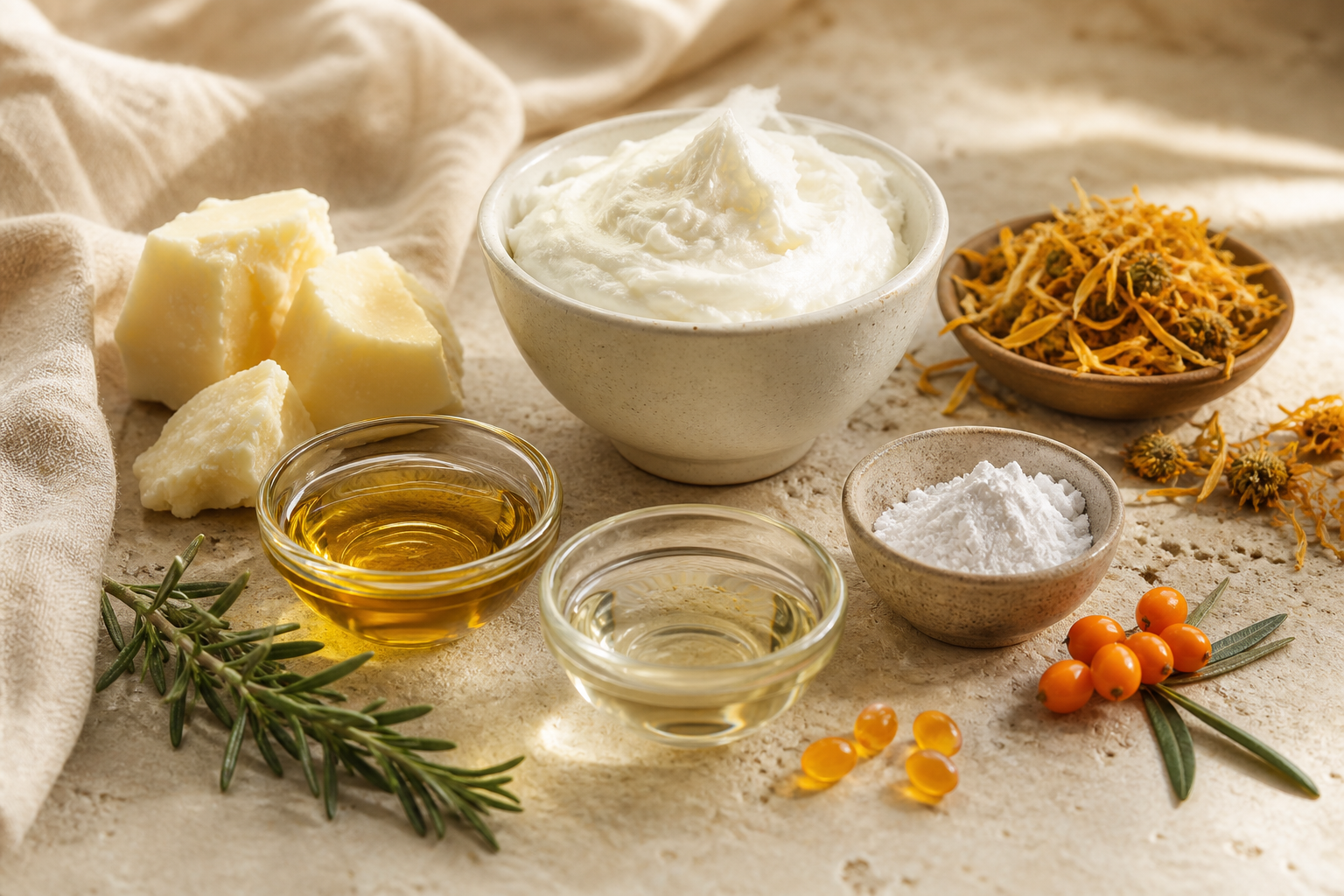 Natural ingredients selected for The Healer skincare formulas